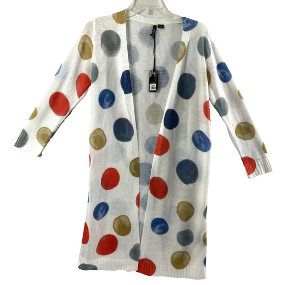 Ethyl Long Cardigan Sweater Womens S/M Colorful Polka Dot Open Front Art to Wear - Picture 1 of 11